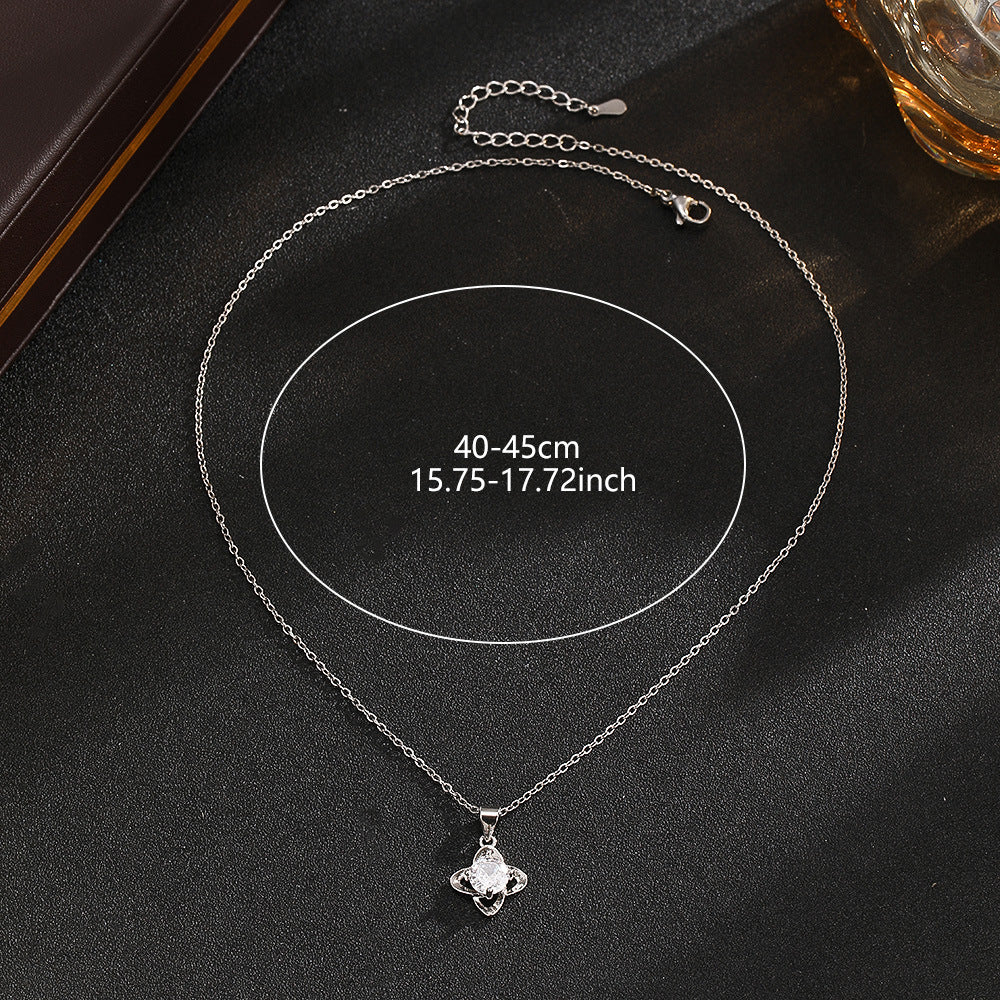 Wholesale Silver Four Leaf Clover Moissanite Pendant Necklace Trendy Fashion Layering Jewelry Accessory