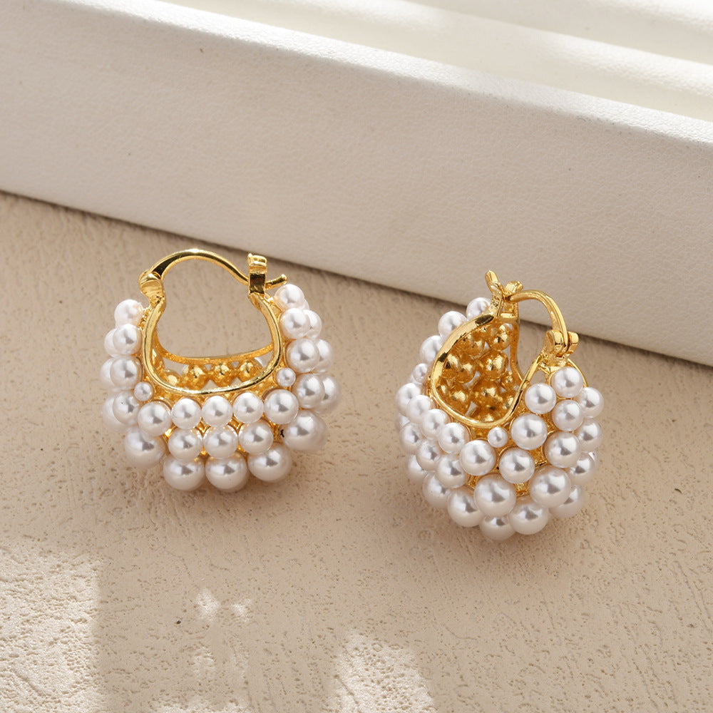 Wholesale  Pearl Basket Ear Buckle  Light Luxury  Earrings