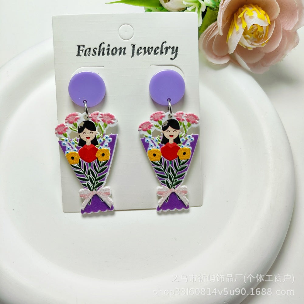 Wholesale Rose Earrings Mother's Day Acrylic Earrings ACC-ES-Qiyu011