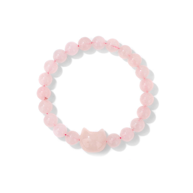 Wholesale Cat Head Natural Stone Bracelet Unisex Elastic String Handmade Jewelry Accessory For Resale
