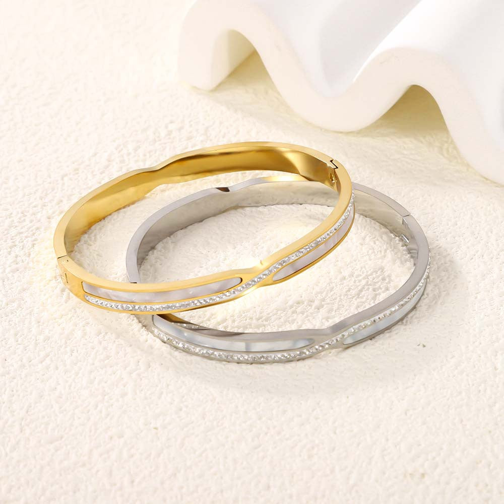 Wholesale Chic Women S Rhinestone Open Cuff Bracelet 18K Gold Plated Stainless Steel Fashion Jewelry Accessory For Party Gift