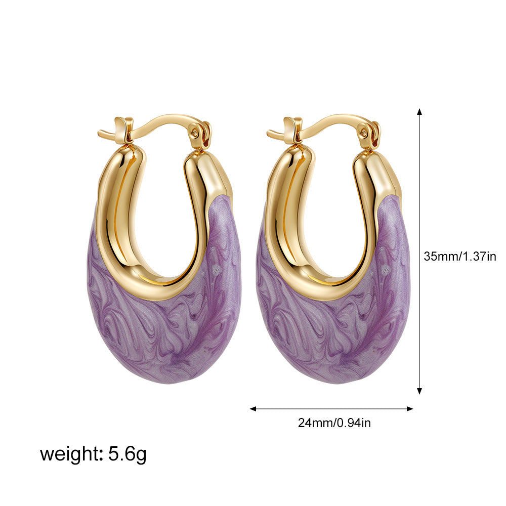 Wholesale  Stainless Steel Oil Drop Color Enamel U-shaped Earrings