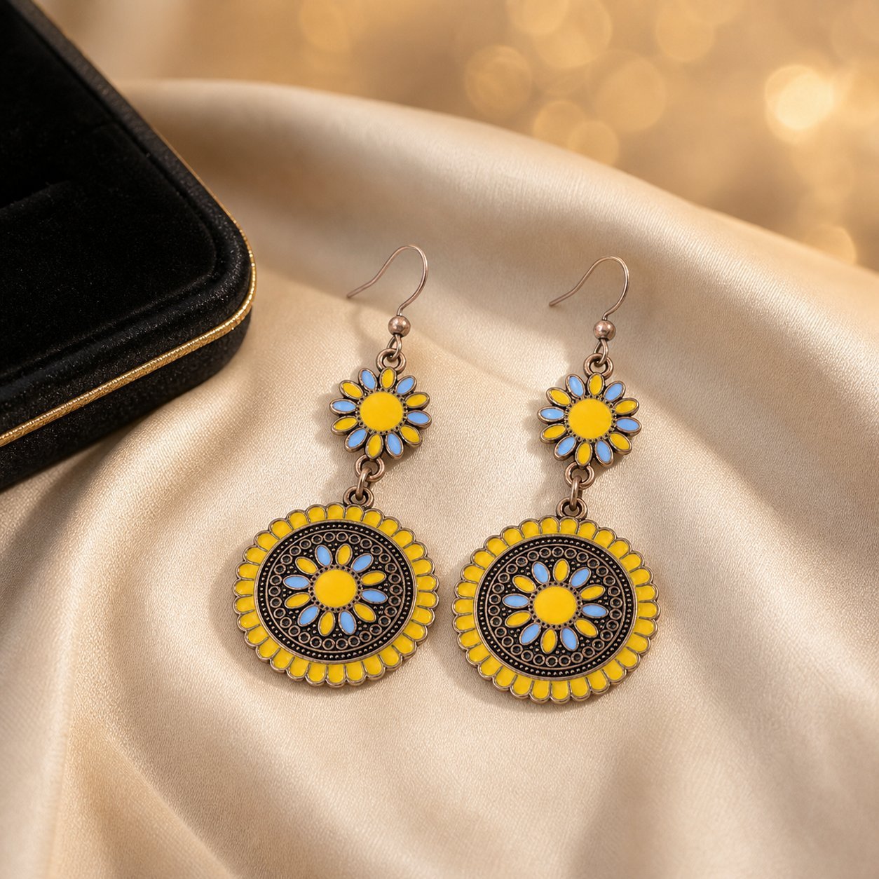 Wholesale Bohemian Geometric Round Oil Drop Earrings Bronze Red Alloy Flower Design Boutique Resale Jewelry Accessory