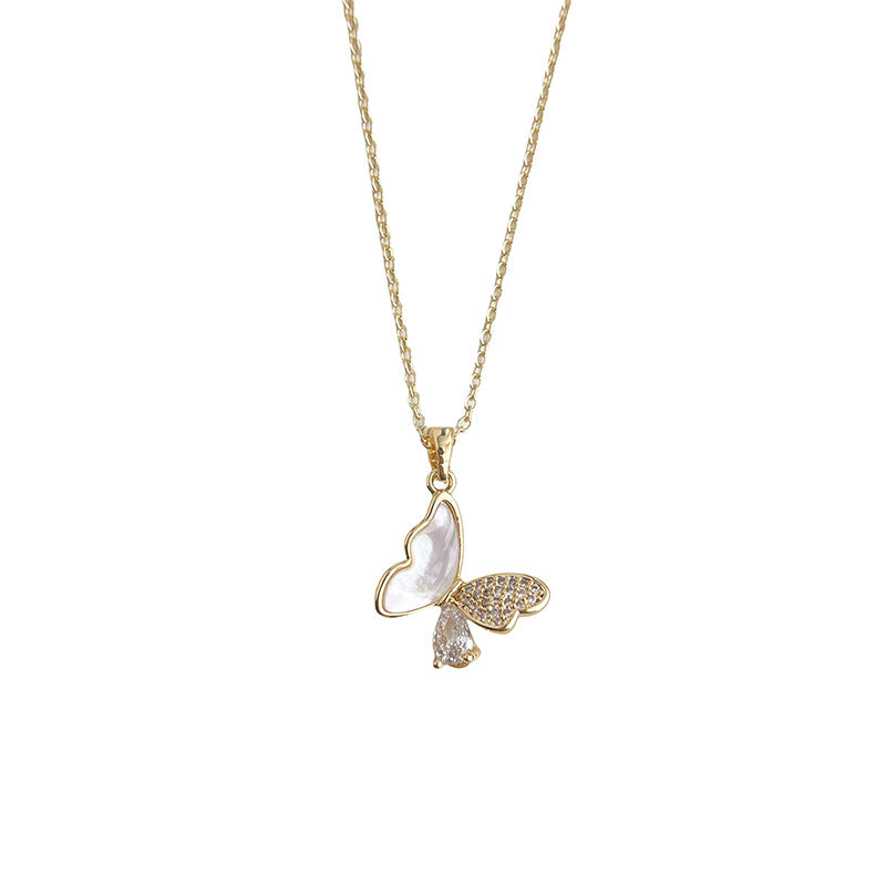 Wholesale White French Style Micro-Pavé Zircon Butterfly Necklace