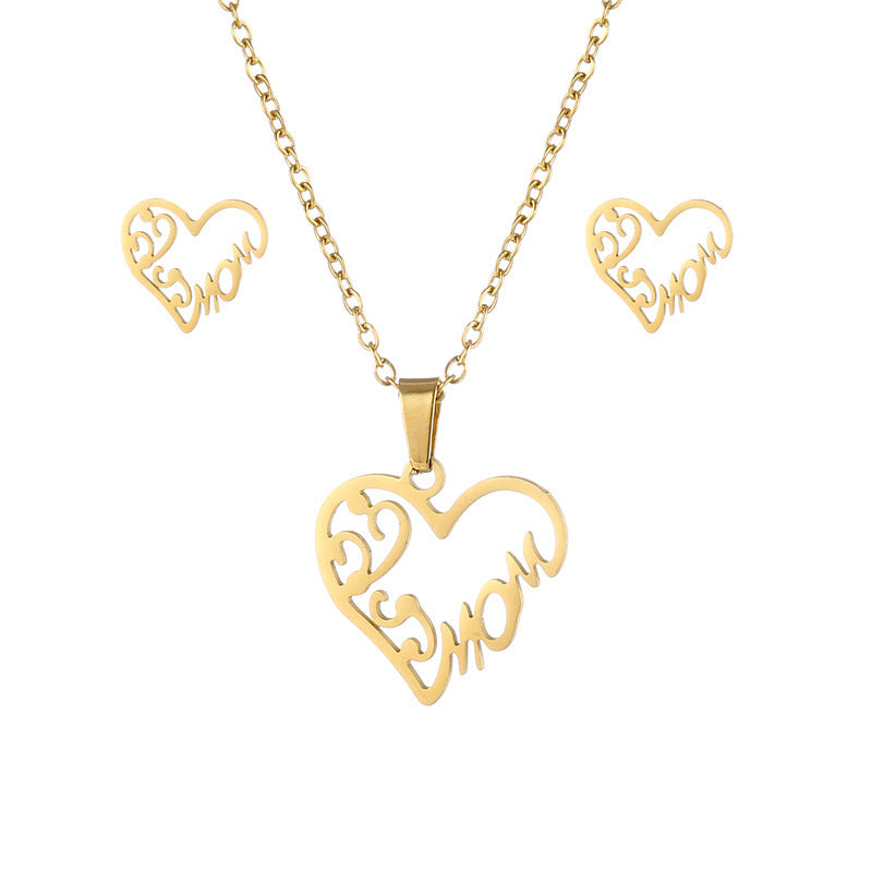 Wholesale MOM Stainless Steel Earrings Necklace Set Mother's Day Gift Earrings Set ACC-ES-MinM013