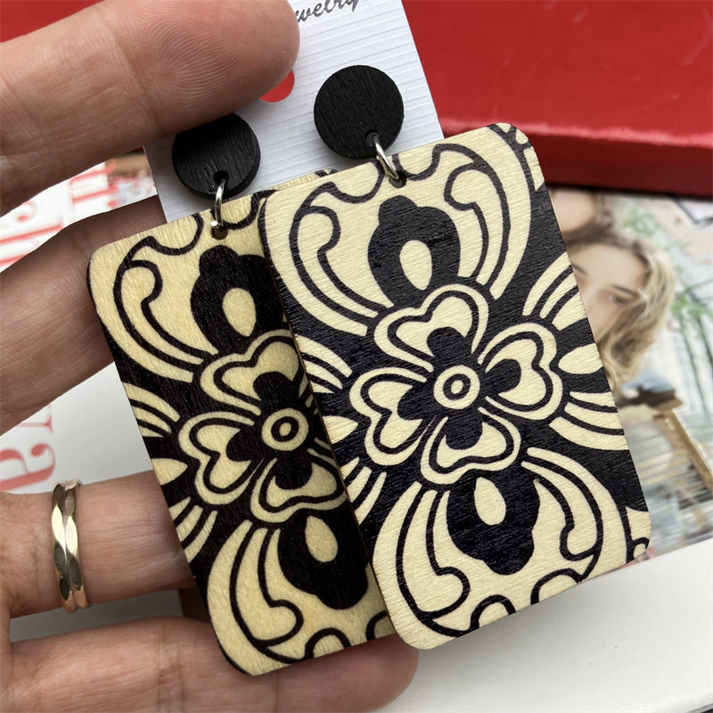 Wholesale Bohemian Resort Style Wooden Long Earrings ACC-ES-FX020