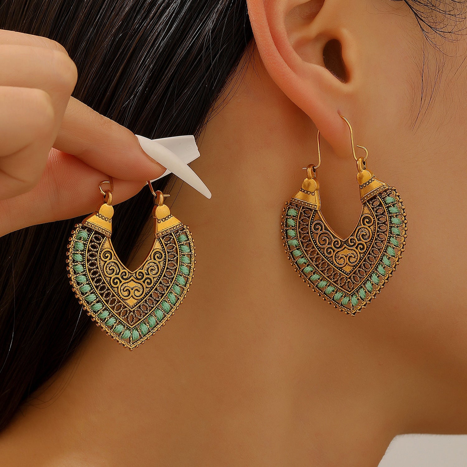 Wholesale Retro Bohemian Floral Hollow Out Earrings Alloy Antique Gold Women S Party Jewelry