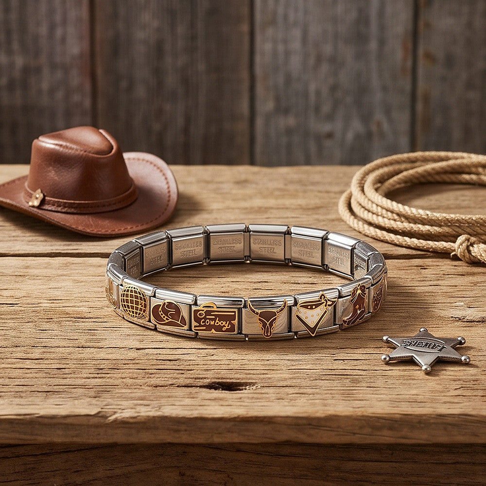 Wholesale Stainless Steel DIY Modular Bracelet,  Vintage Wild West Cowboy Style,  Fashion Accessory for Resale