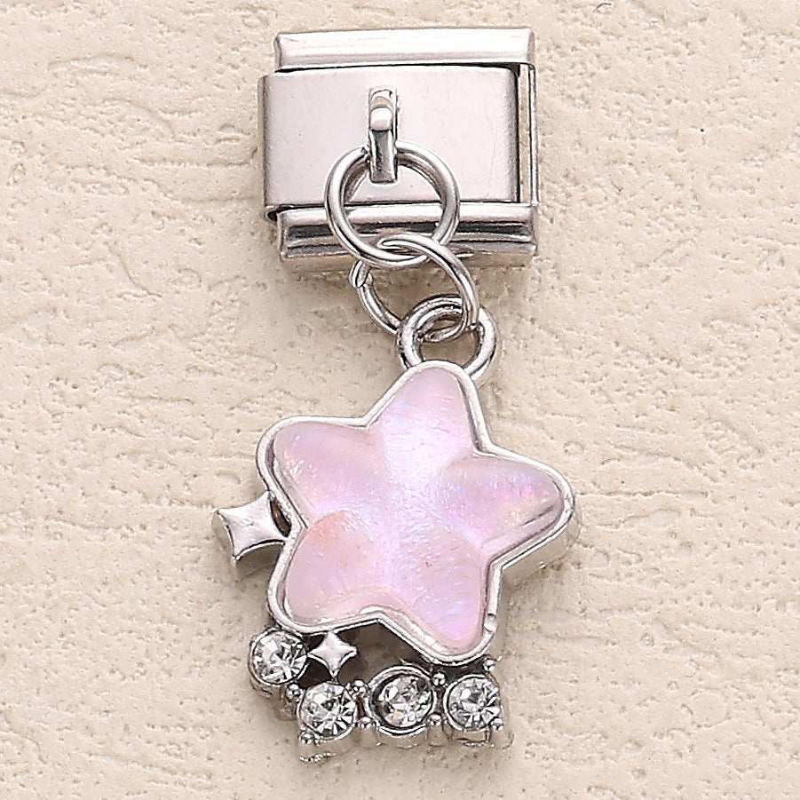 Wholesale 10pcs Italian Charm Bracelet 9mm DIY Splicing Heart Star and Moon Pendant Stainless Steel Composable Bracelet