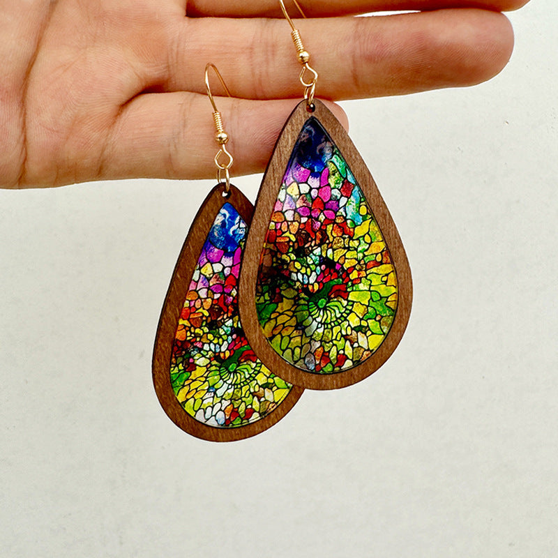 Wholesale Fashion Acrylic Drop Earrings with Church Pattern Print - Jewelry Accessory for Resale