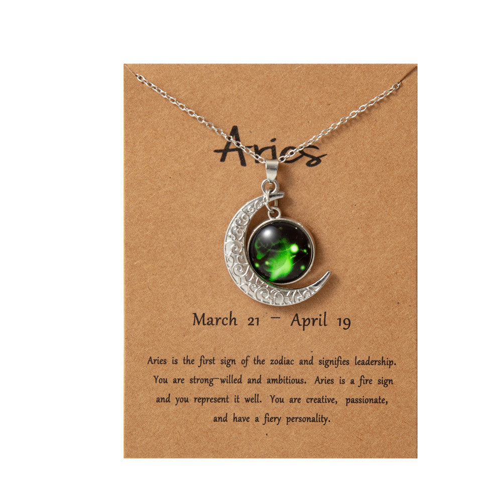 Wholesale Retro Luminous Contion Moon Pendant Necklace,  Zinc Alloy Glass,  Fashion Accessory for Women