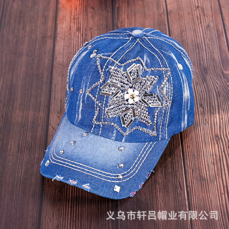 Wholesale Rhinestone Washed Denim Baseball Cap