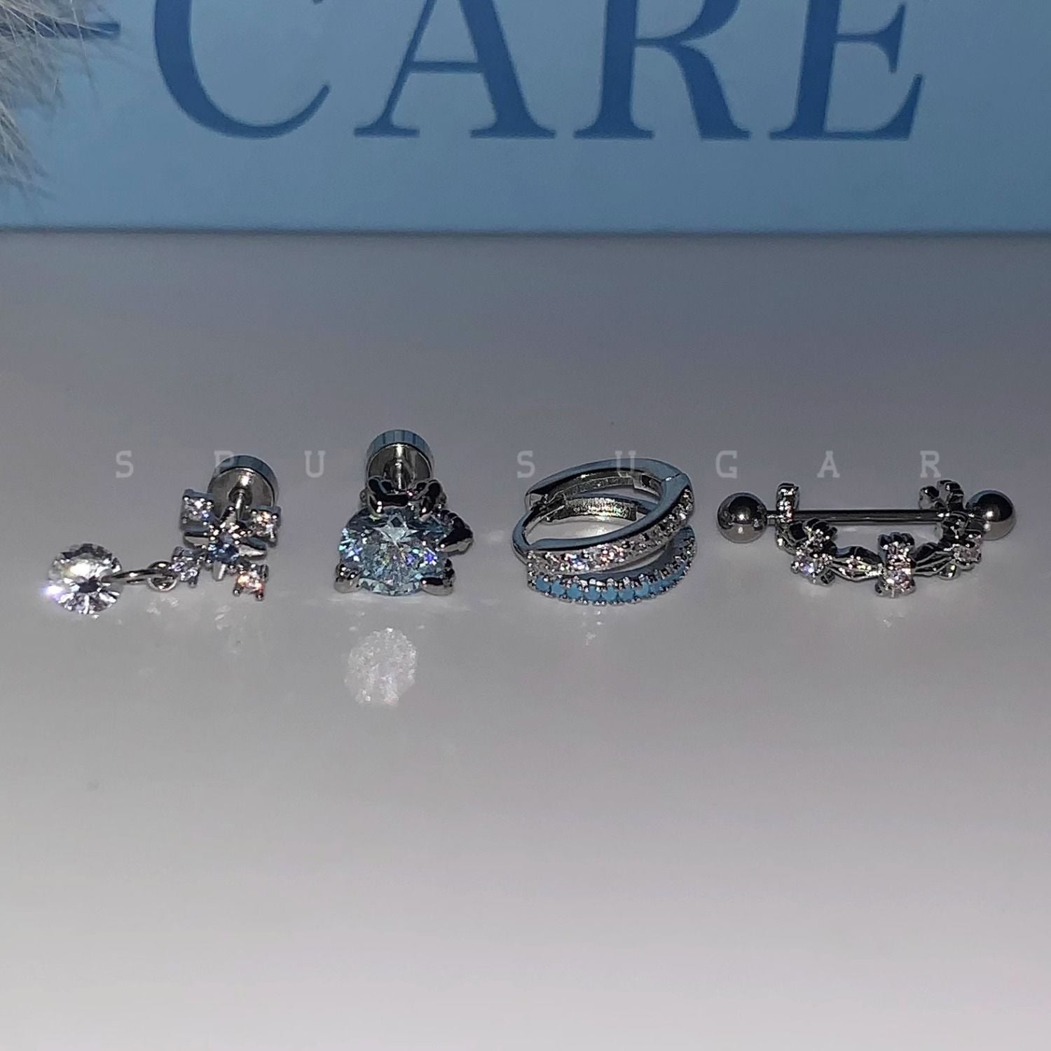 Wholesale Blue ear bone nail titanium steel U-shaped cross earrings