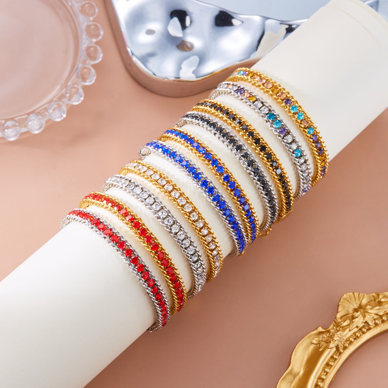 Wholesale Stainless Steel Diamond Bracelet Color Zircon Rhinestone Claw Chain