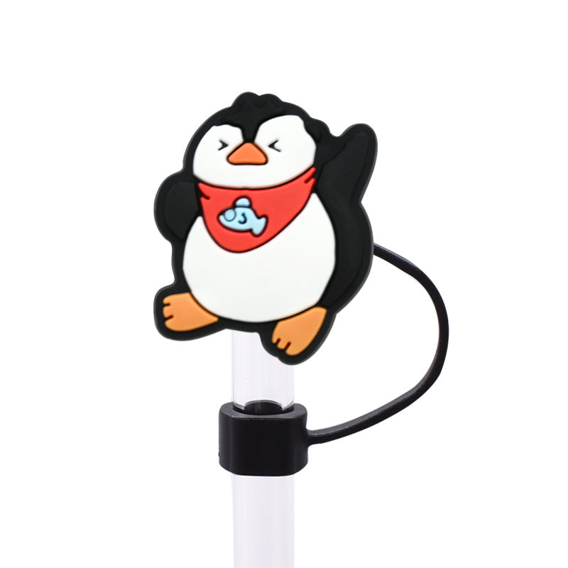 Wholesale Random 100pcs Cute Penguin Series PVC Soft Straw Tube Cap