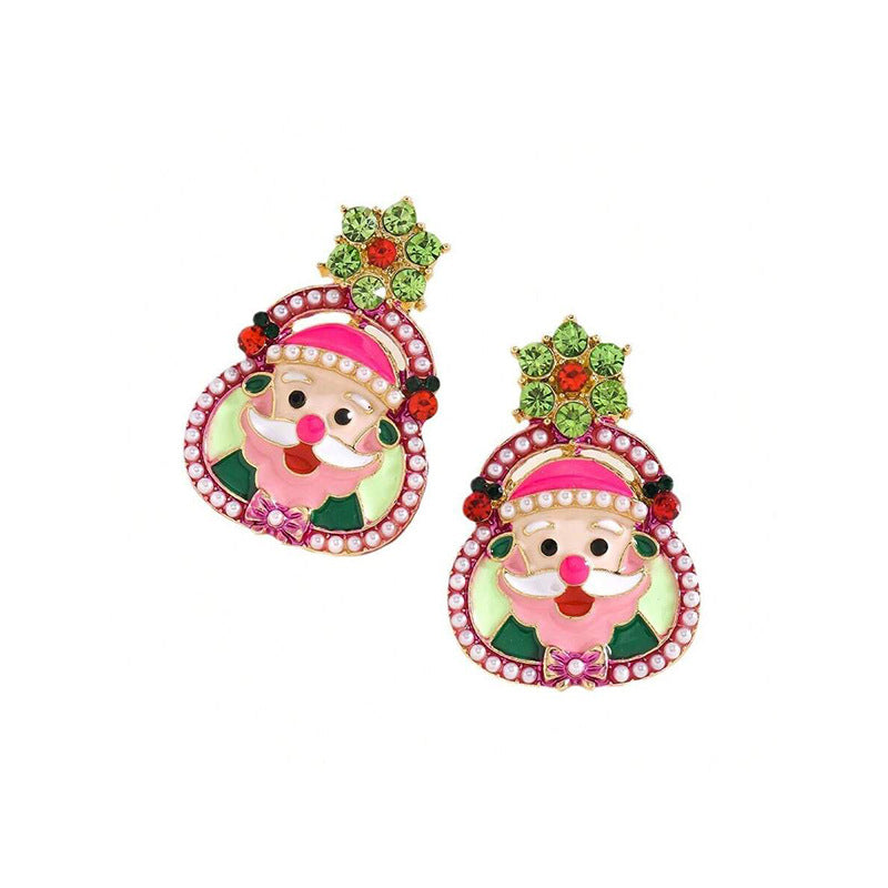 Wholesale Cartoon cute dripping oil encrusted Santa Claus Christmas earrings