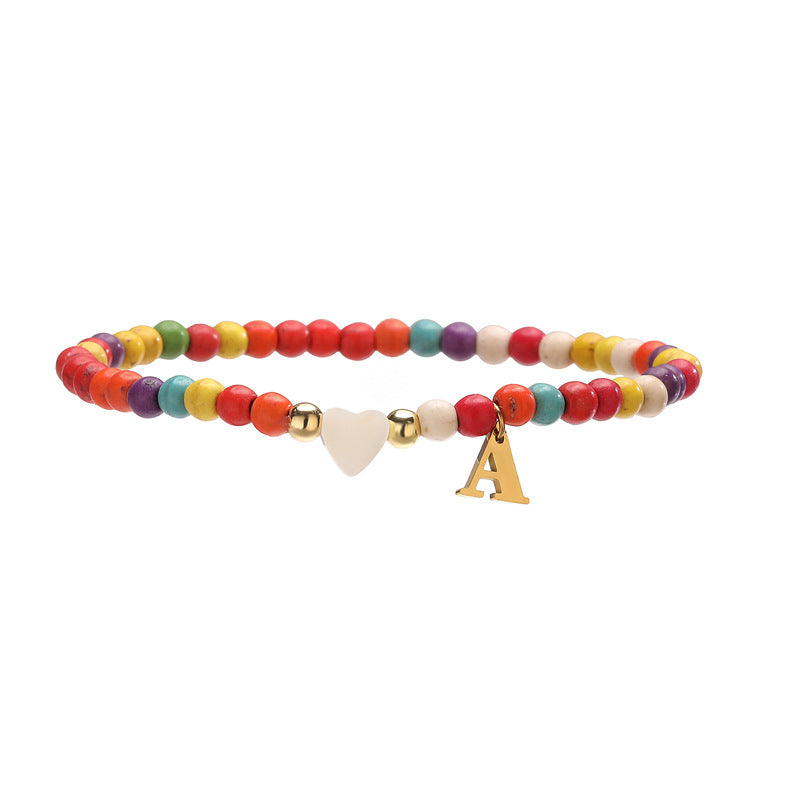 Wholesale Chic 26 Letter Heart Charm Bracelet Turquoise Rice Beads Handmade Women S Jewelry Gift