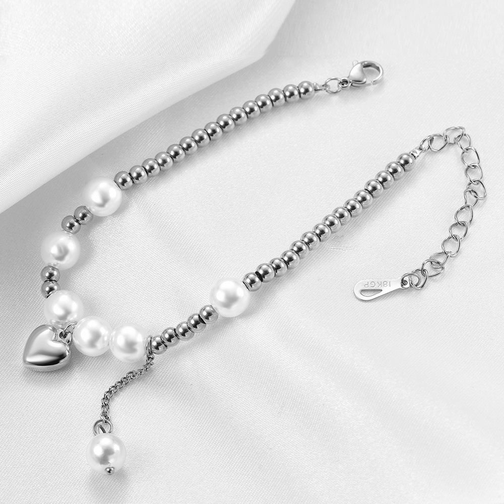 Wholesale Titanium Steel Vintage Heart Stitching Pearl Bracelet