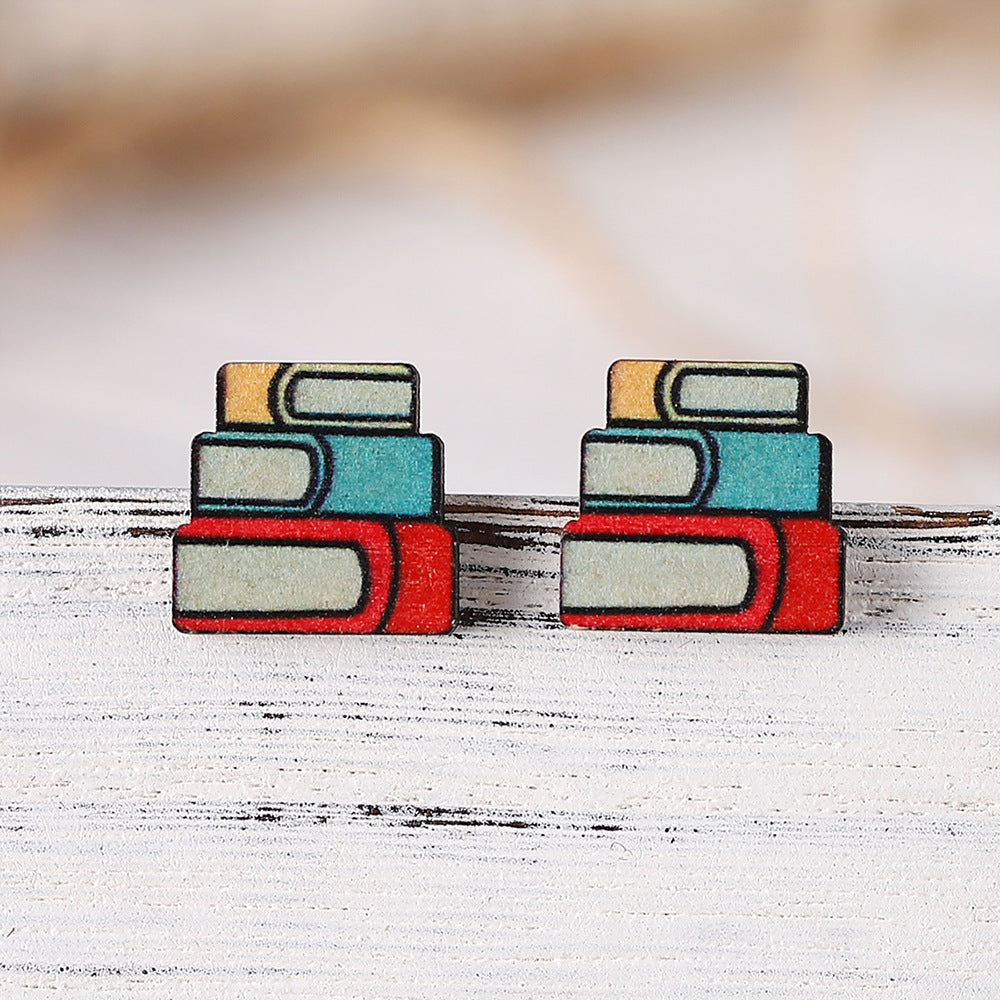 Wholesale Apple Pencil Book Wooden Earrings