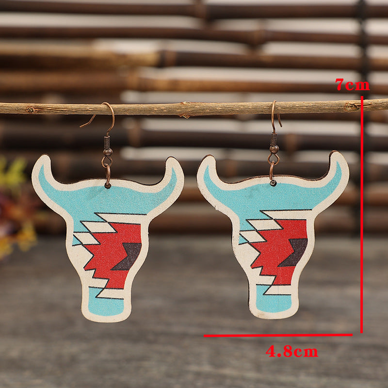 Wholesale  new retro Western style wooden cow head earrings