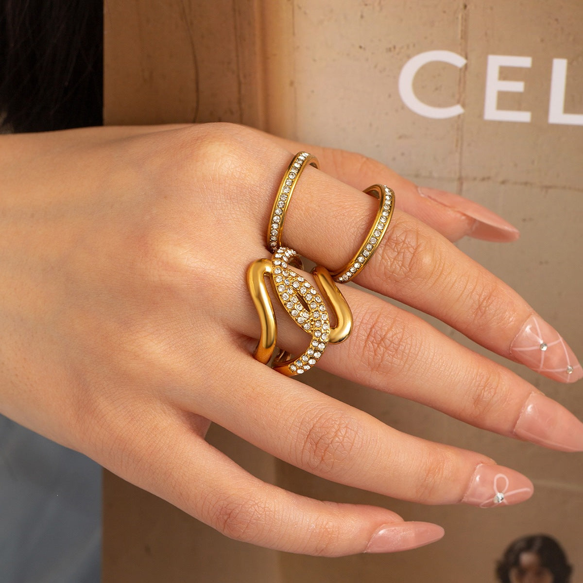 Wholesale Twisted Double Layer Open Ring Titanium Steel Fashion Jewelry Accessory Gift for Women