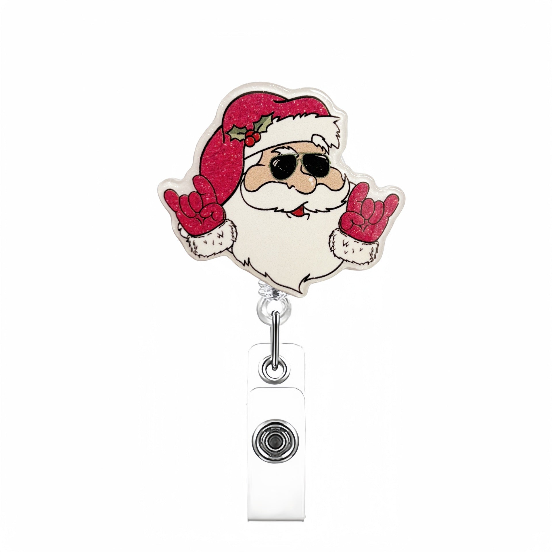 Wholesale Acrylic Pink Christmas Retractable Rotating Badge Keychain