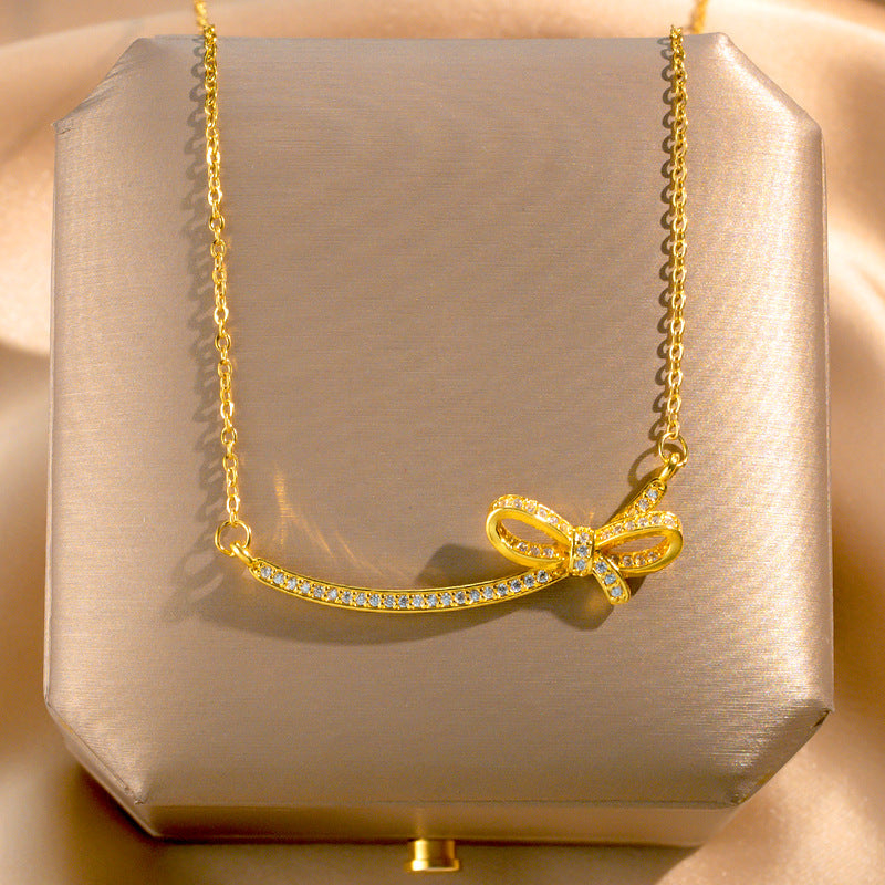 Wholesale Titanium Steel Zircon Clavicle Chain Necklace Korean Style Jewelry Accessory