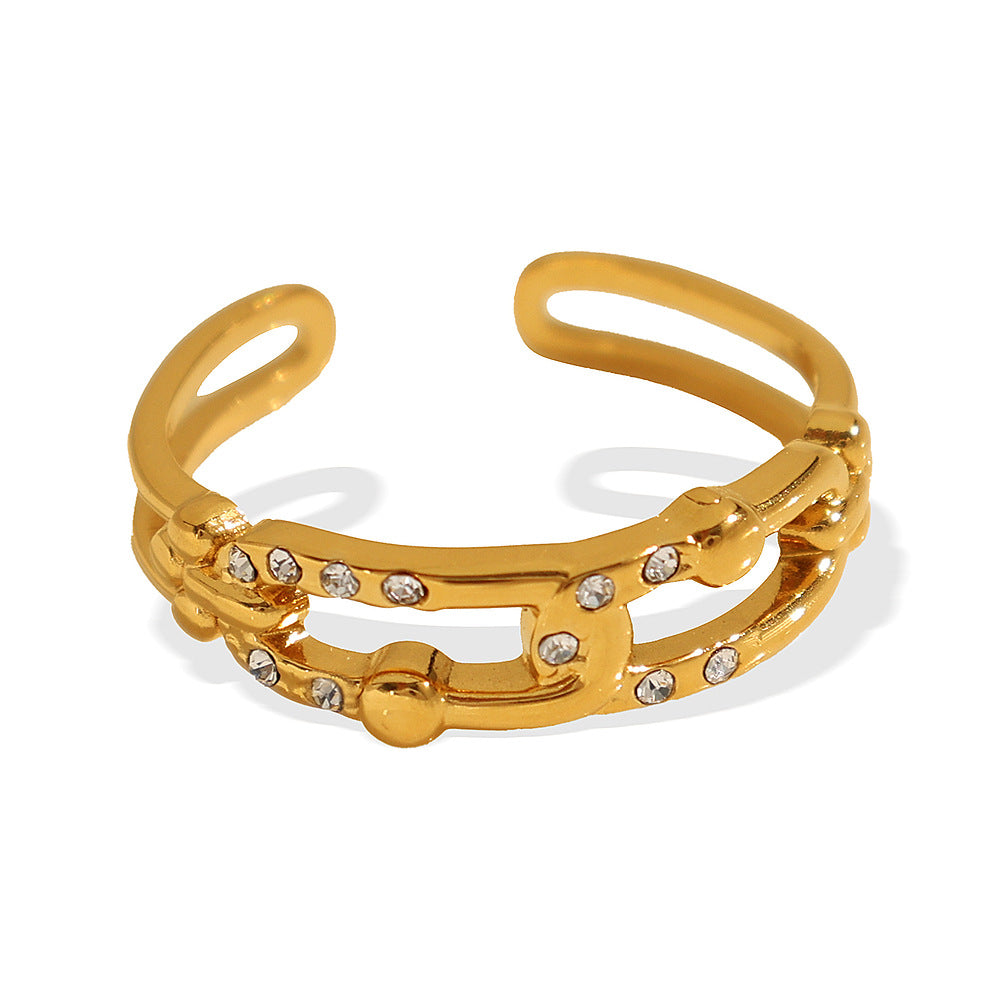 Wholesale titanium steel plated 18k diamond opening ring fashion retro geometric women' s ring