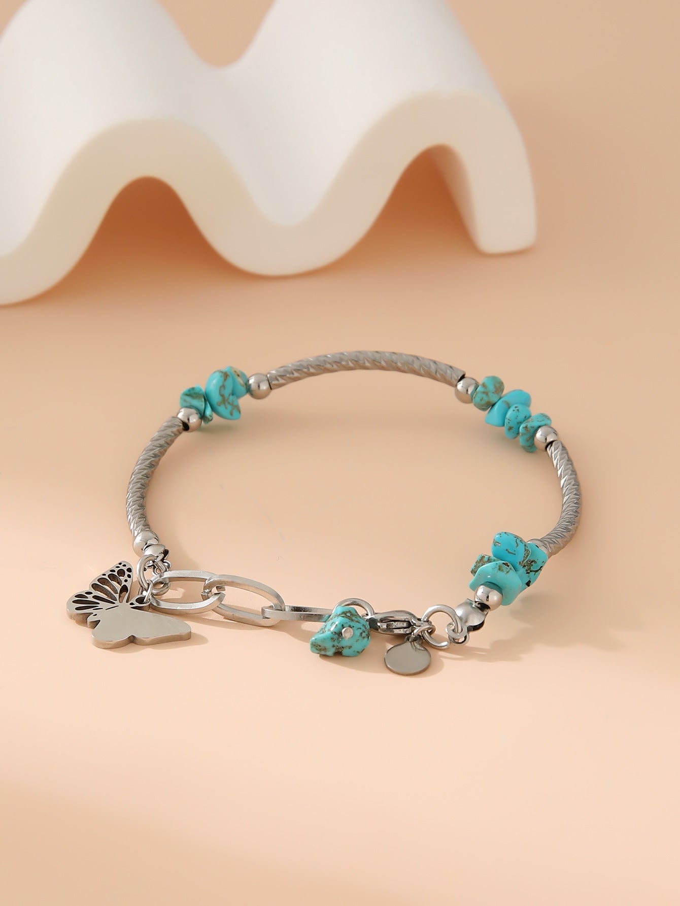 Wholesale  stainless steel color gravel butterfly pendant gold bracelet