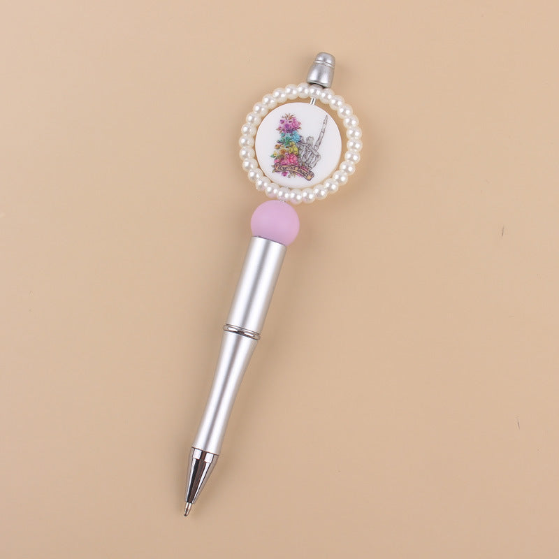 Wholesale Creative pearl ring cartoon round printing beaded pen