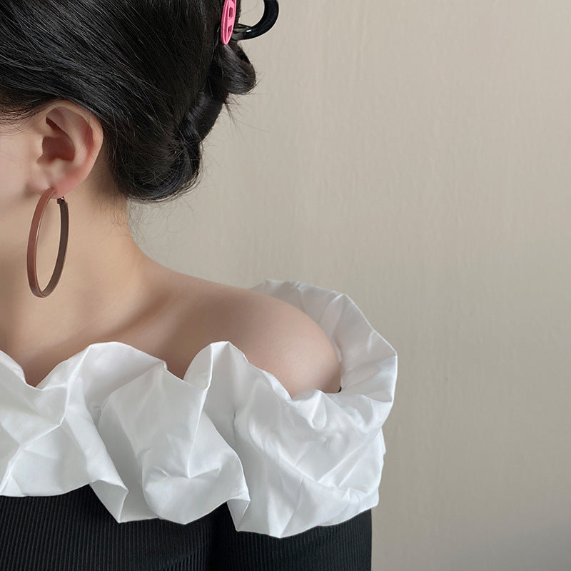 Wholesale Black Leather Letter Leopard Print Large Hoop Earrings ACC-ES-NingKa011