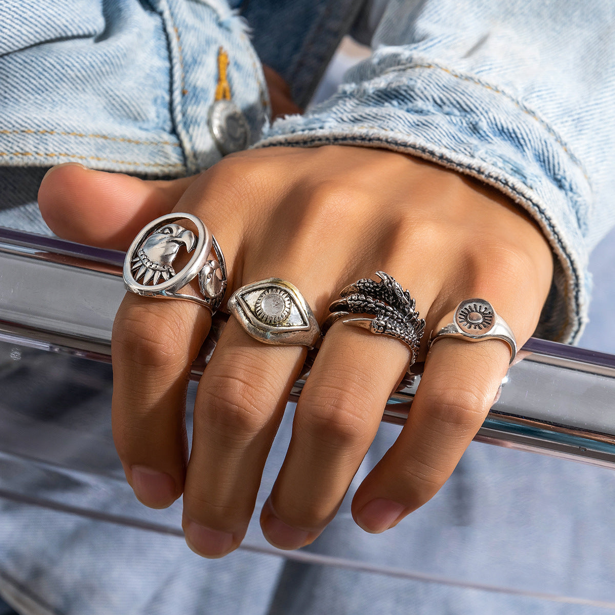 Wholesale Men's Retro Trendy Alloy Ring Set Vintage Ring ACC-RS-Puxin001