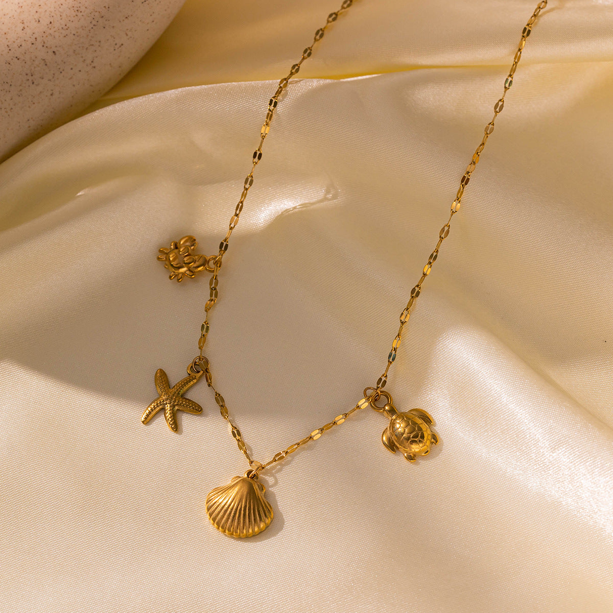 Wholesale  Titanium Steel  Ocean Series Conch Sea Star Dolphin Shell Waterproof Beach Necklace