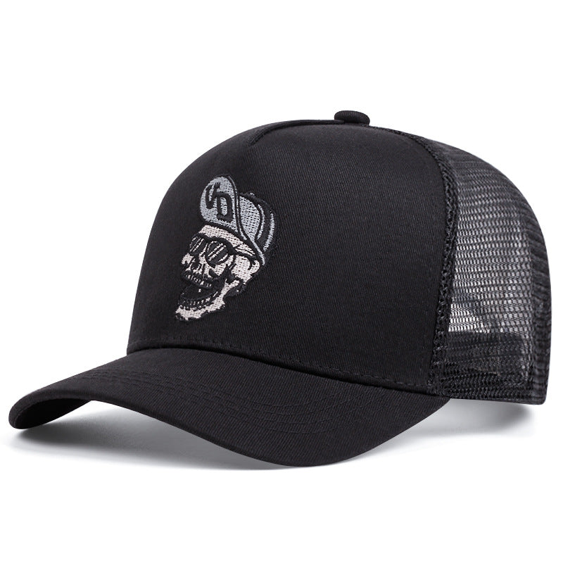 Wholesale Casual Skull Embroidered Baseball Cap Black Mesh Visor Hat Summer Outdoor Sun Protection Adjustable For Resale