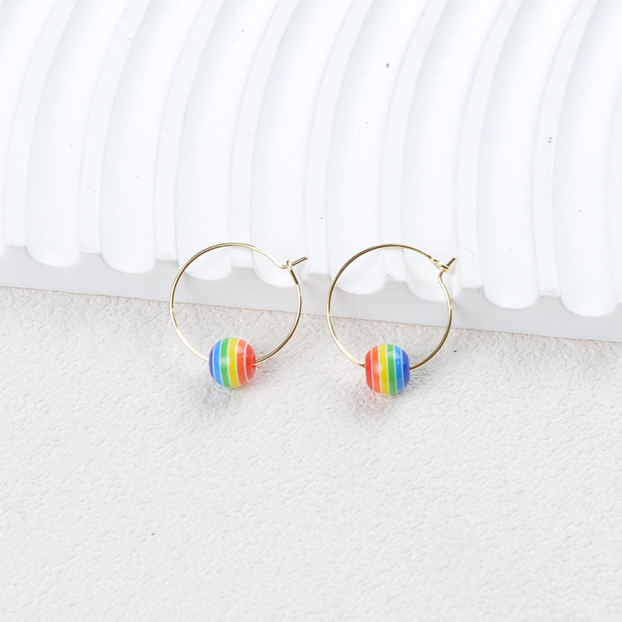 Wholesale Rainbow Stripe Round Beaded Earrings