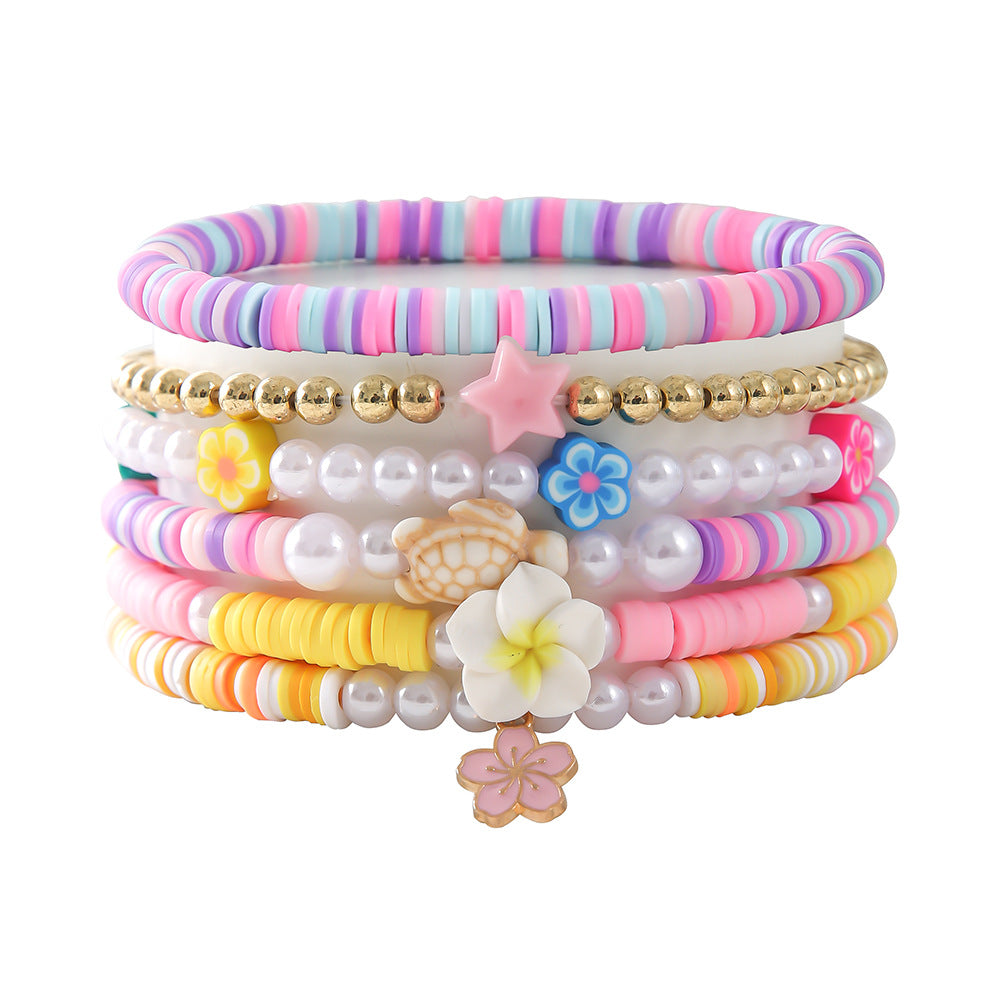Wholesale colorful soft pottery flower shell bracelet suit