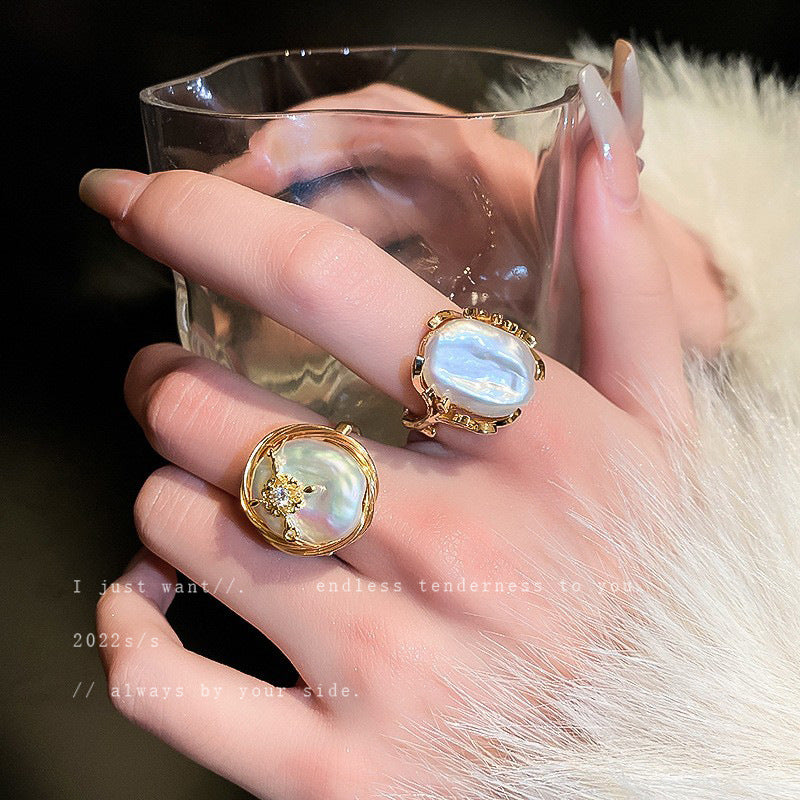 Wholesale Real Gold Plated Baroque Pearl Open Ring - Fashion Jewelry Accessory for Women Boutique Resale