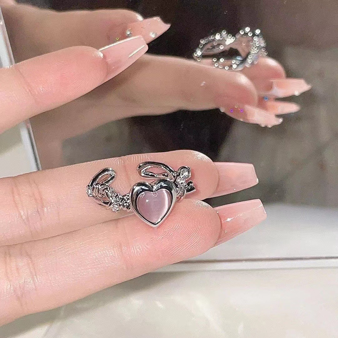 Wholesale Chic Pink Heart ns Micropaved Zircon Ring Women Fashion Accessory Everyday Wear Gift