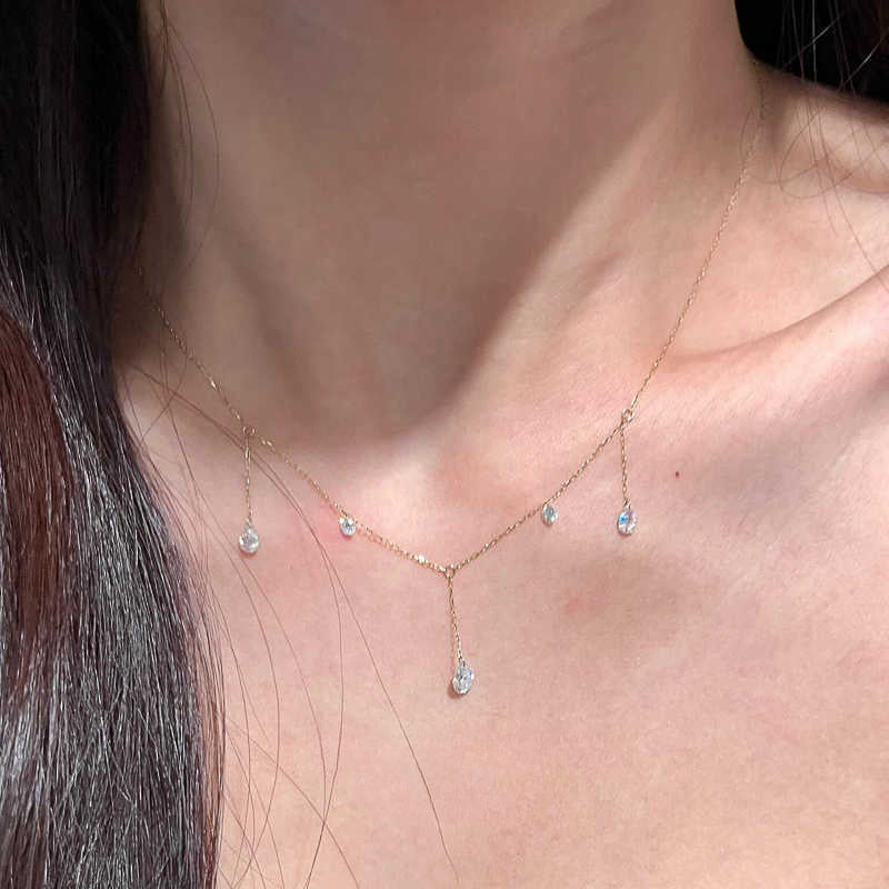 Wholesale Light Luxury Water Drops Zircon Tassel Necklace