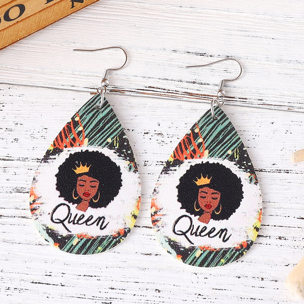 Wholesale  Queen Theme Party Double-sided Leather Earrings