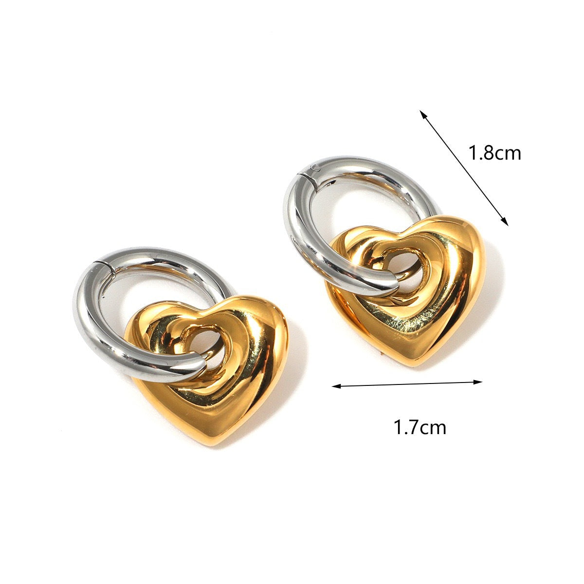 Wholesale stainless steel contrast color genuine 18k gold plated heart earrings