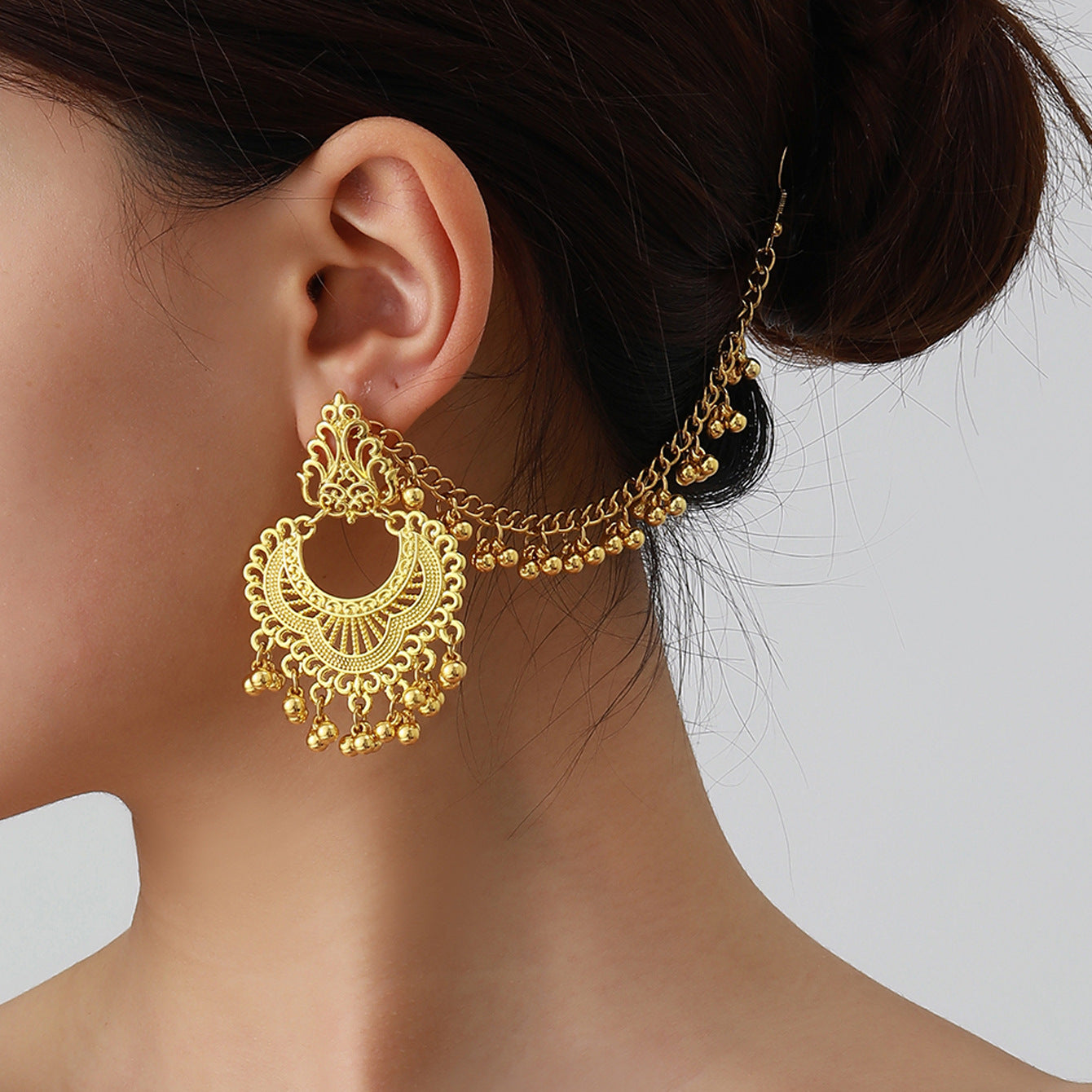 Wholesale Vintage Bohemian Tassel Earrings Gold Alloy Geometric Jewelry Accessory for Party Wear