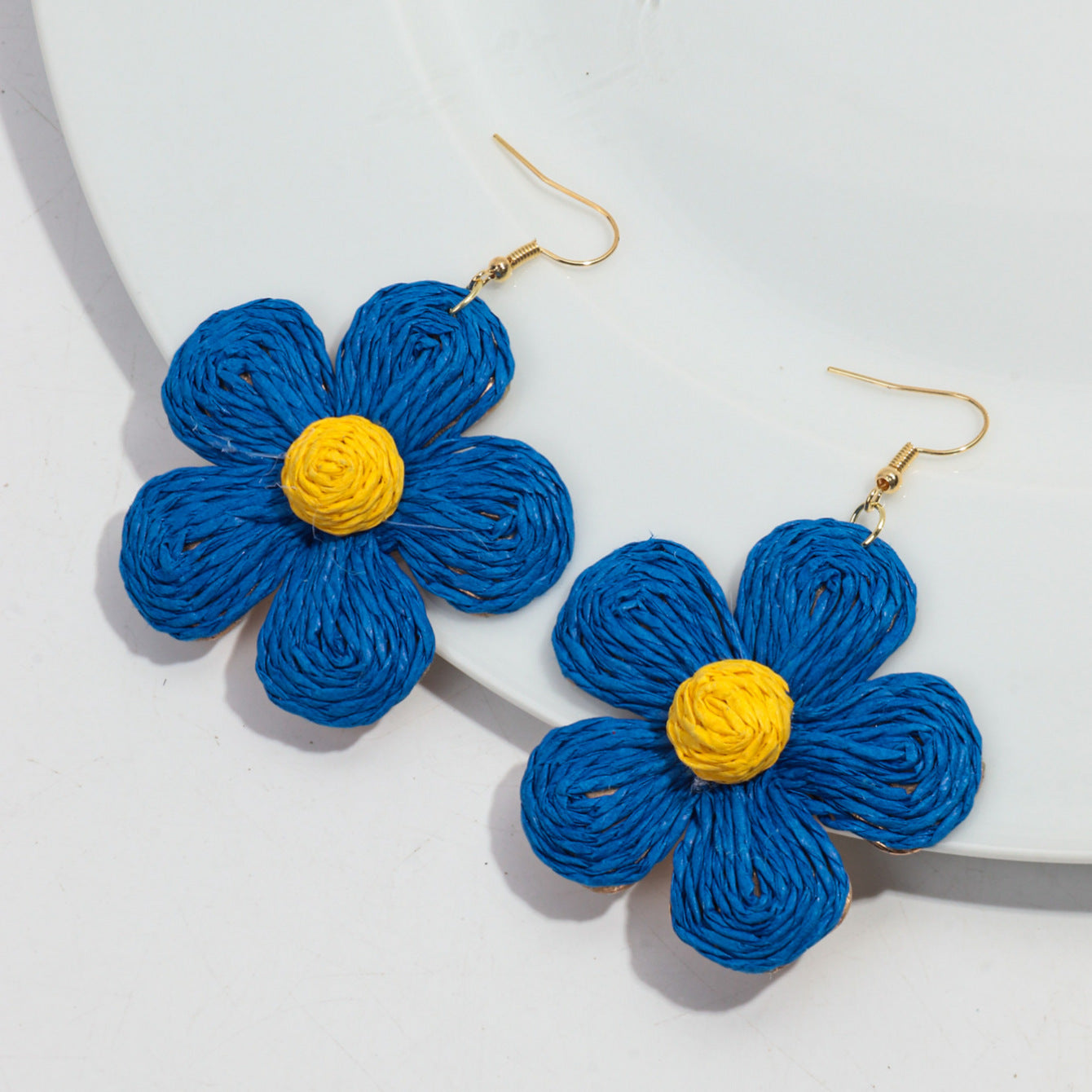 Wholesale Bohemian Handmade Raffia Flower Earrings Summer Seaside Vacation Fashion Accessory