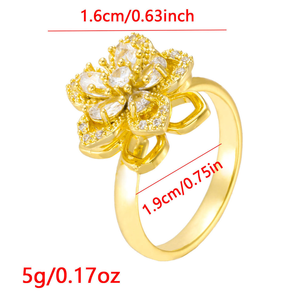 Wholesale Gold Plated Adjustable Rotating Ring Star Moon Zircon Women' s Fashion Jewelry Gift