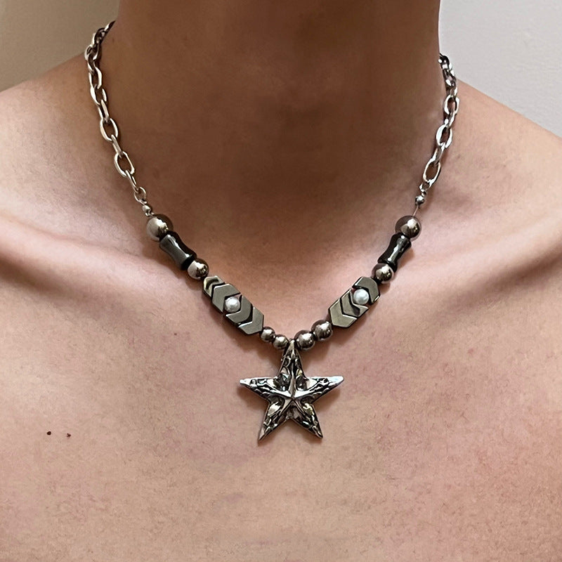 Wholesale Gothic Black Silver Beaded Star Necklace