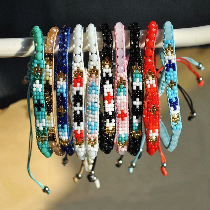 Wholesale Chic Rainbow Crystal Beaded Stretch Bracelet,  Handmade Ethnic Style Friendship Jewelry Accessory for Women,  DIY Gift