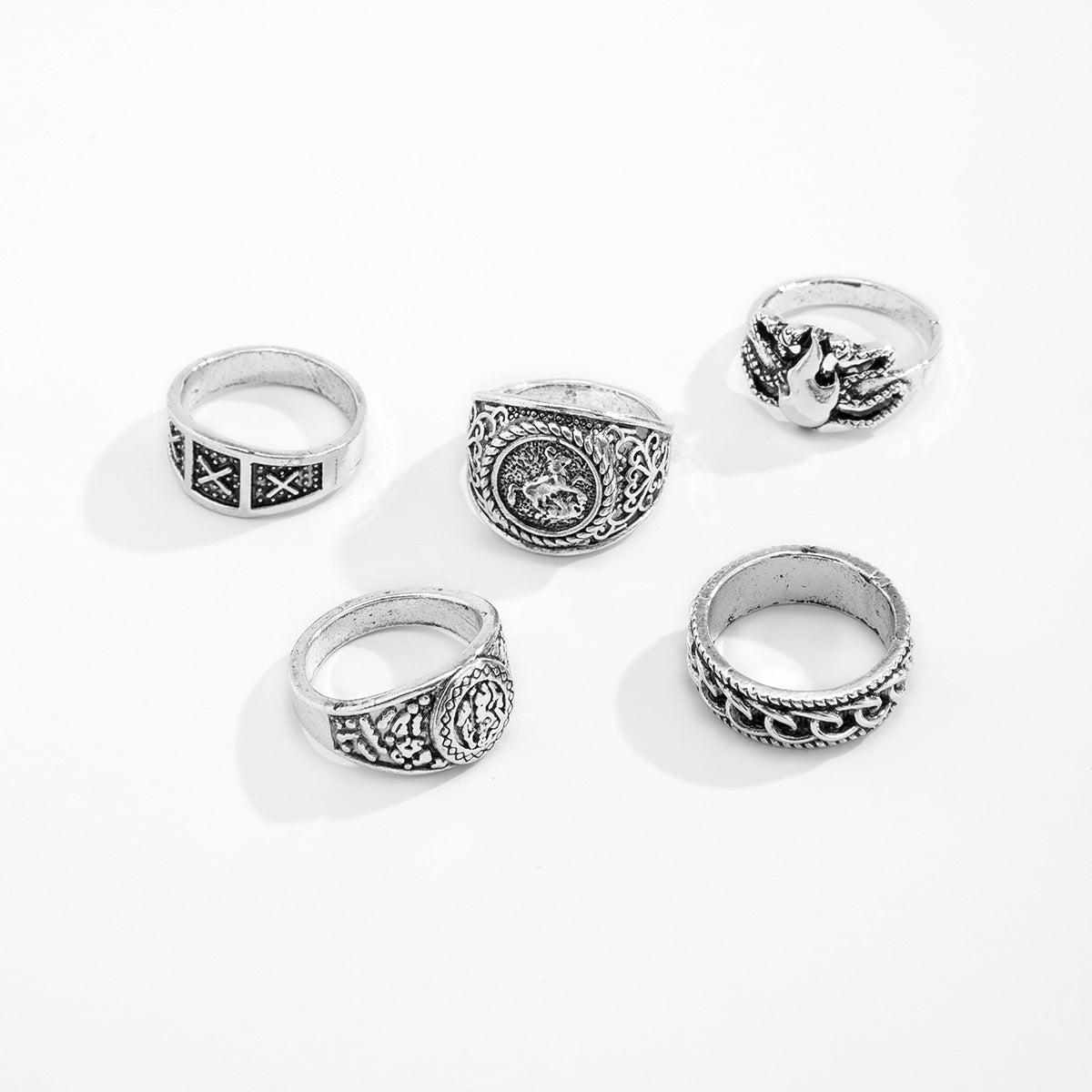 Wholesale Men' s Geometric Ring Set 5-Piece Vintage Electroplated Jewelry Accessory for Everyday Wear