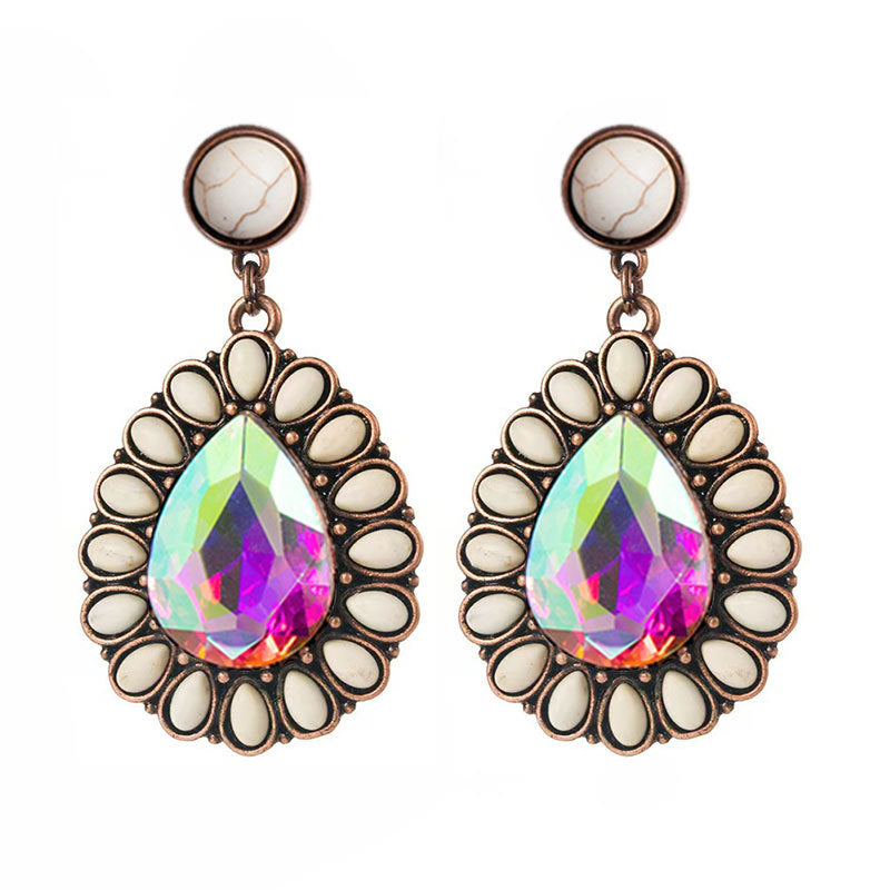 Wholesale Turquoise earrings retro western ethnic style alloy exaggerated water drop earrings