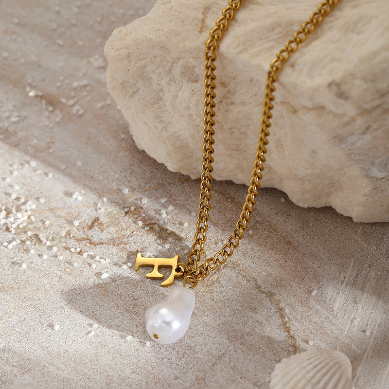 Wholesale Pearl 26 Letters Stainless Steel Necklaces ACC-NE-YunHe003