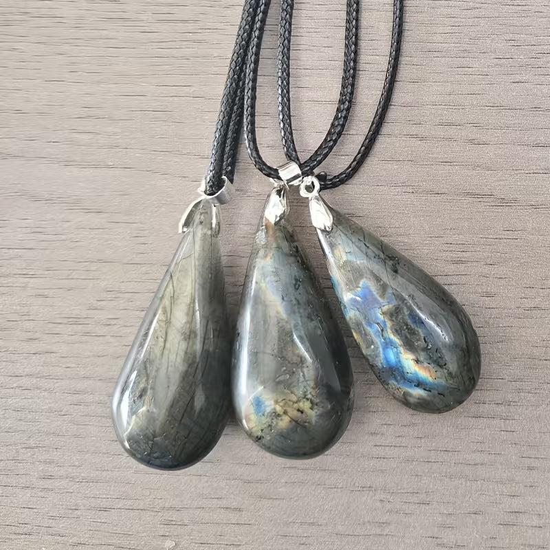 Wholesale Golden Labradorite Drop Pendant Necklace Natural Stone Crystal Trendy Women S Gift Everyday Jewelry Accessory